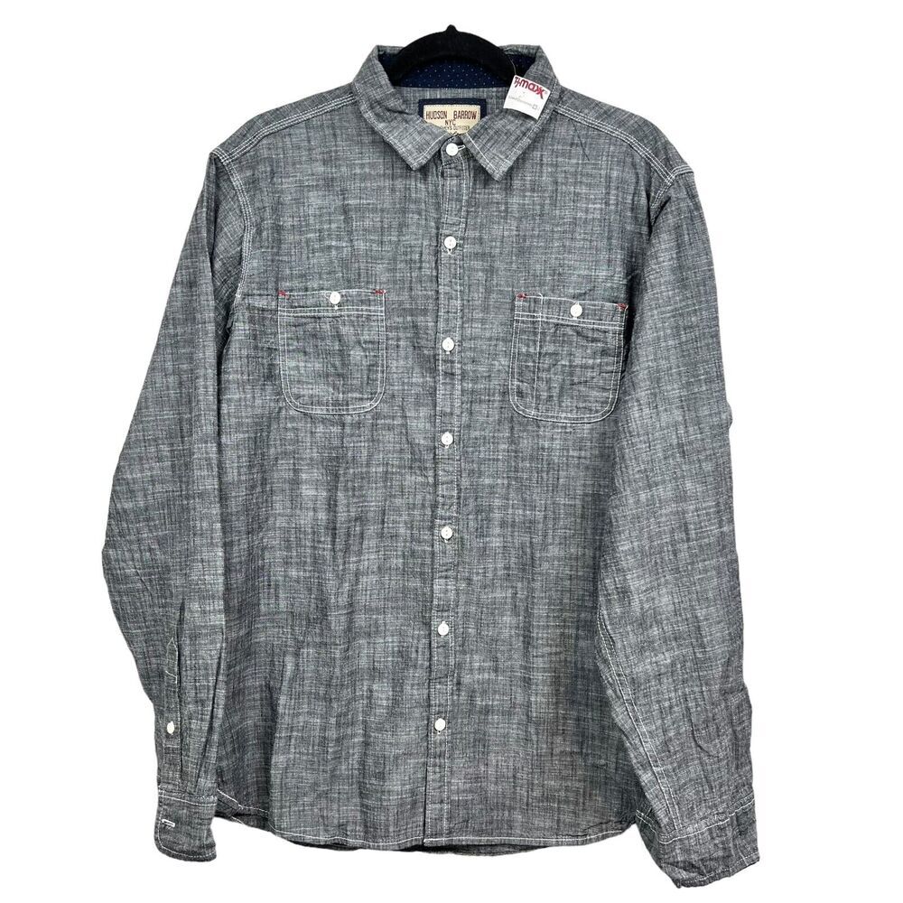 Hudson Barrow NYC Mens Button Up Shirt Collared Western Long Sleeve Gray Sz XL*
